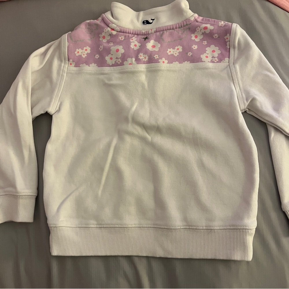 Vineyard Vines White Quarter-Zip Pullover with Pink Floral Yoke - Picture 2 of 4